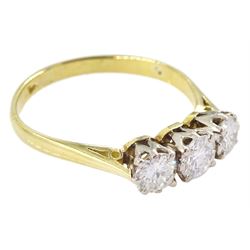 18ct gold three stone round brilliant cut diamond ring, total diamond weight approx 1.00 carat