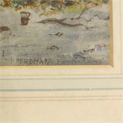 H Herdman (British 19th/20th Century): 'Furness Abbey', watercolour signed and titled together with an Archibald Thorburn print signed in pencil max 21cm x 31cm (2)