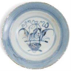 Group of Chinese porcelain, comprising three blue and white plates and a white glazed bowl, all bearing Tek Sing Treasures, Nagel Auctions labels, bowl D15cm, largest plate D17.5cm (4)