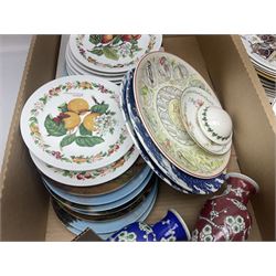 Emma Bridgewater wall clock, Country Artists kingfisher, Wedgwood Charnwood pattern tea service and a large collection of collectors plates and other ceramics and glassware, in six boxes