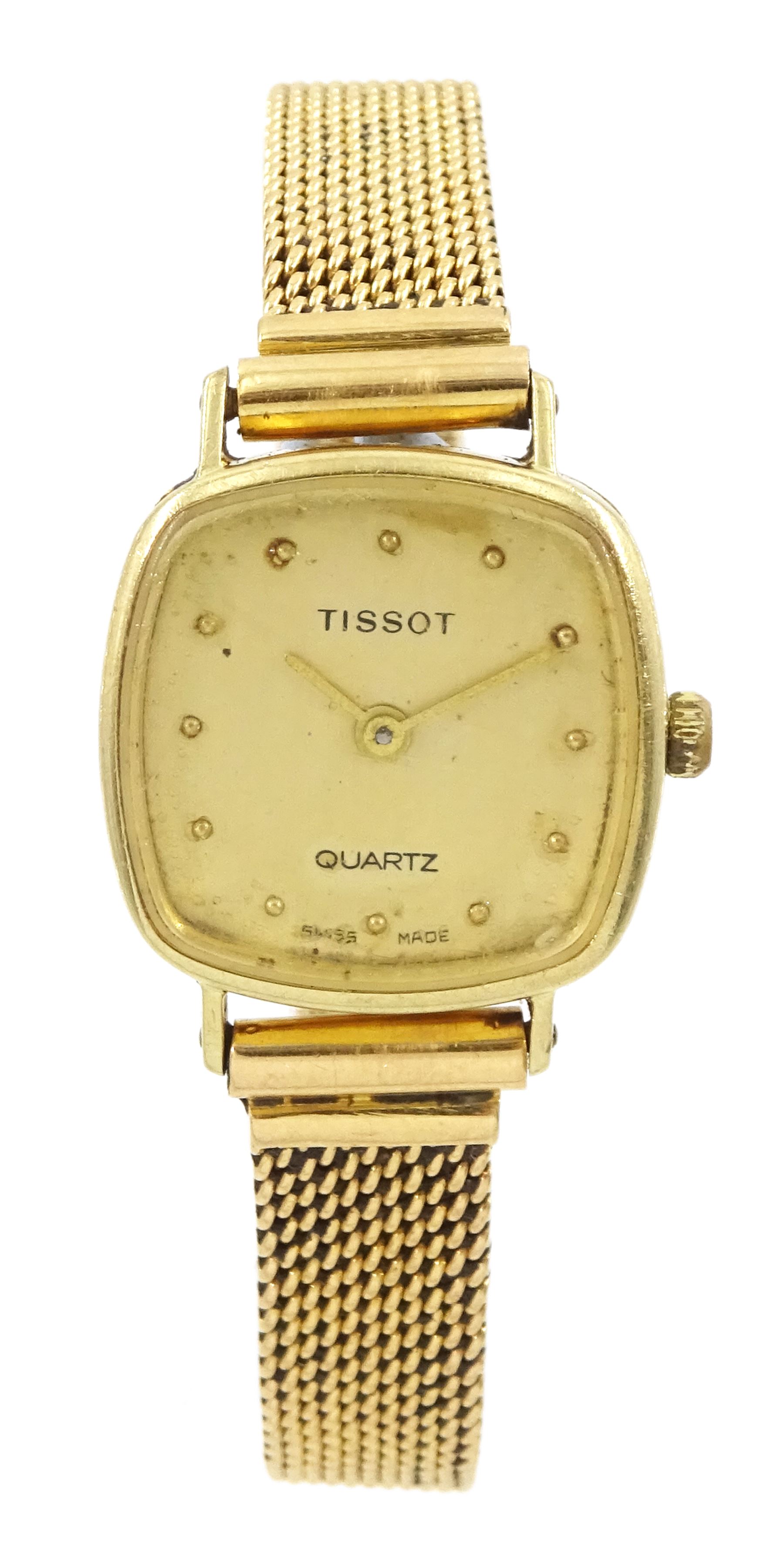 Tissot ladies 9ct gold quartz wristwatch, Sheffield import mark 1985, on 18ct gold bracelet, stamped 750