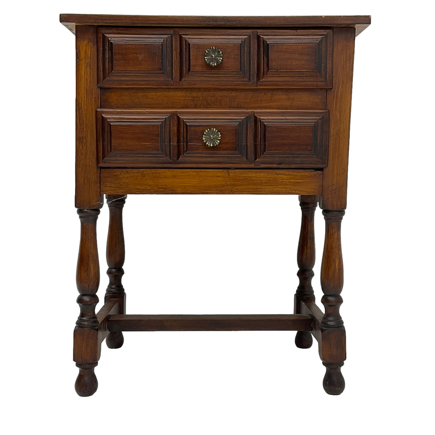 Stained beech two drawer bedside lamp table