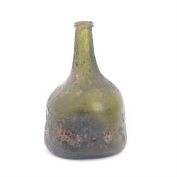 17th century onion shaped glass wine bottle, H20cm