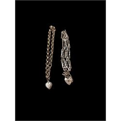 9ct gold three bar gate bracelet with a heart padlock clasp, together with a 9ct rolo link...