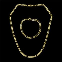 18ct gold Figaro link chain necklace and a similar 18ct gold bracelet, both stamped 750