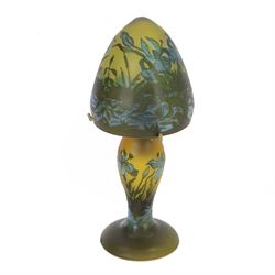 Modern cameo glass table lamp, in the manner of Galle, decorated with mayflies and foliage...