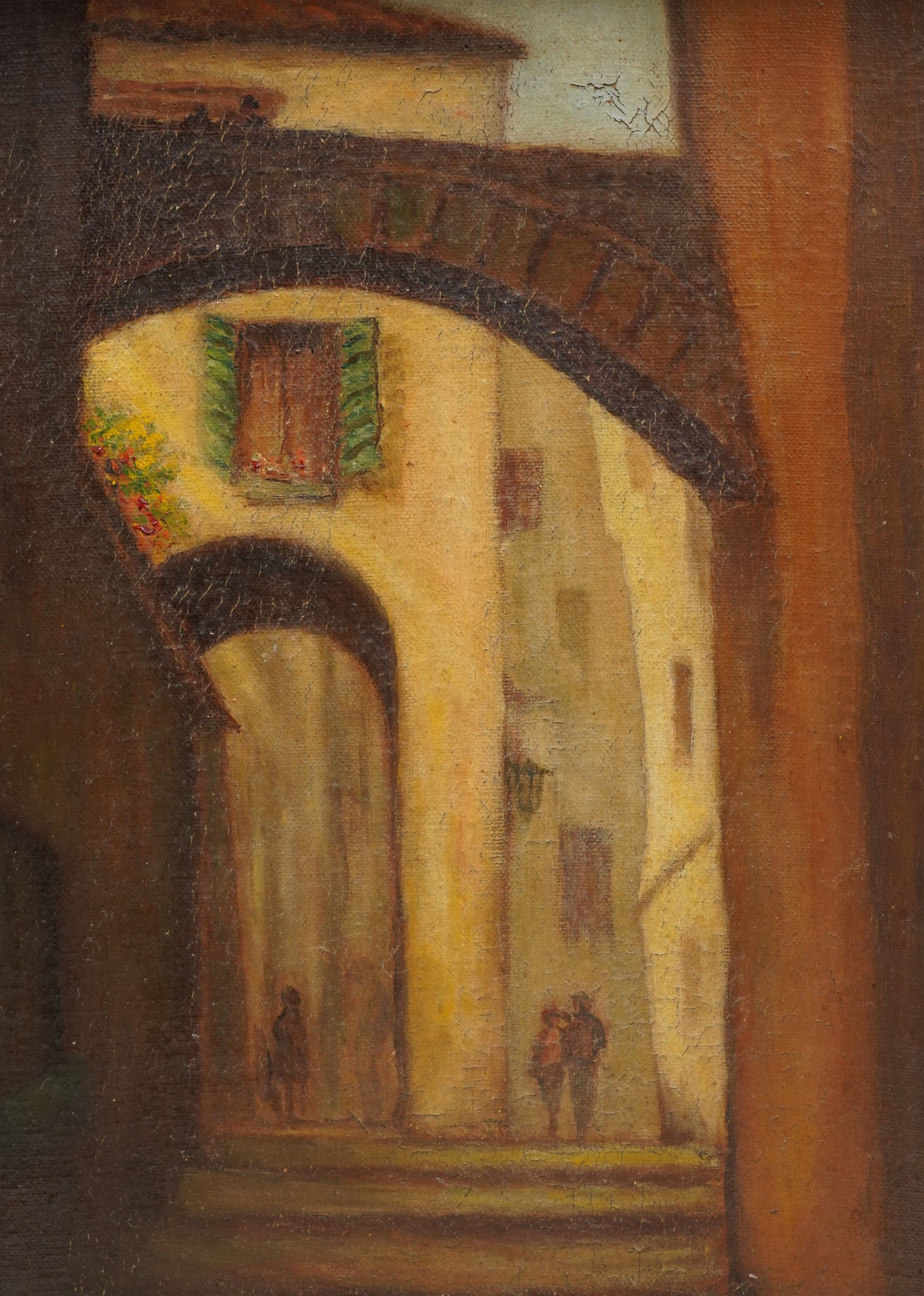 Continental School (19th Century) View Through the Archways, oil on board unsigned, in 19th century gilt frame 35cm x 25cm; German School (20th Century): Forest Path, oil on board indistinctly signed and dated 1842, 24cm x 34cm (2)