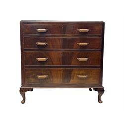 Early 20th century walnut chest, fitted with four long drawers, on cabriole feet 