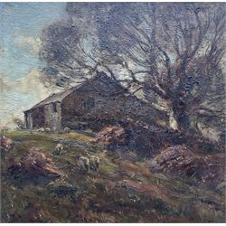 Herbert F Royle (British 1870-1958): Hilltop Barn with Sheep Grazing, oil on canvas signed...