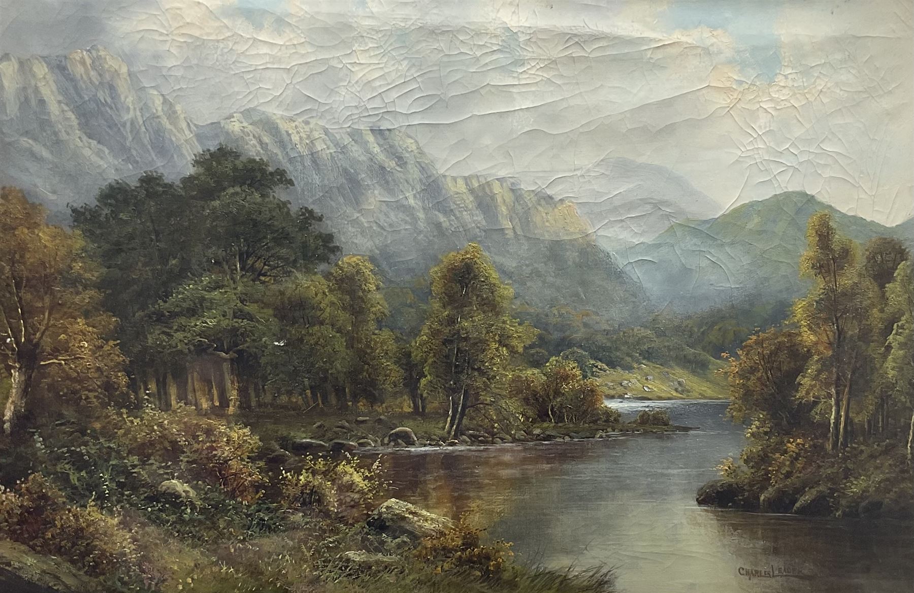 Charles Leader (British 1868-1940): Highland River Landscape, oil on canvas signed 49cm x 79cm 