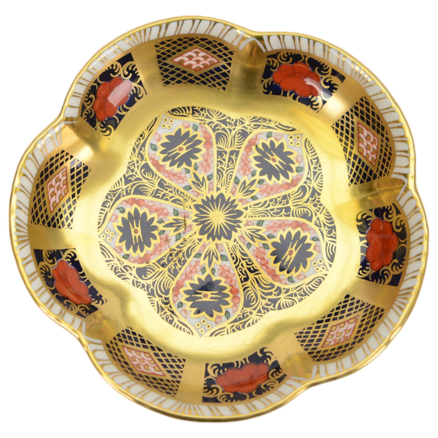 Royal Crown Derby 1128 Imari pattern trinket dish, together with Taylor Tunnicliff Imari pattern basket with silver plated stand 