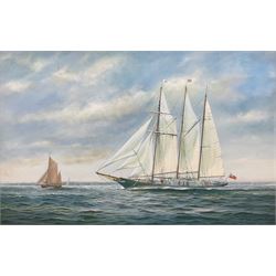 Brian Mays (British 1938-2005): Training Ship 'Sir Winston Churchill', oil on canvas signed, titled and dated 1991 verso 29cm x 44cm 
Provenance: direct from the family of the artist.