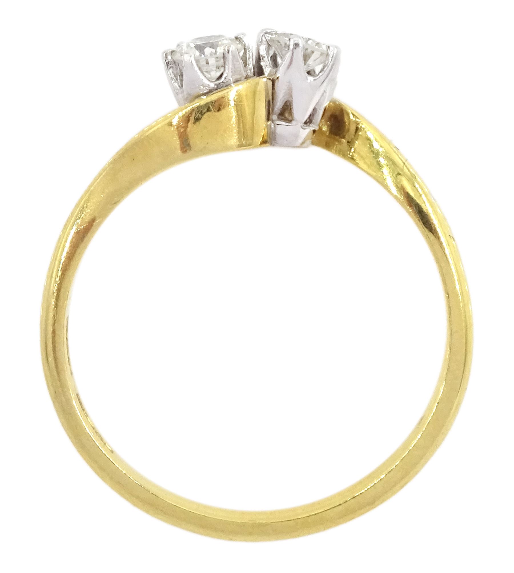 18ct gold two stone round brilliant cut diamond crossover ring, Birmingham 1993, total diamonds weight approx 0.30 carat