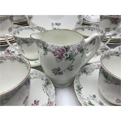 Shelley Bramble Rose pattern tea service, comprising milk jug, open sucrier, ten cups and twelve saucers, twelve dessert plates and two cake plates (38)