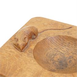 Mouseman - unusually large oak ashtray, rectangular form with canted and rounded corners, carved with mouse signature, possibly for a cigar, by the workshop of Robert Thompson, Kilburn, 15.5cm x 14cm