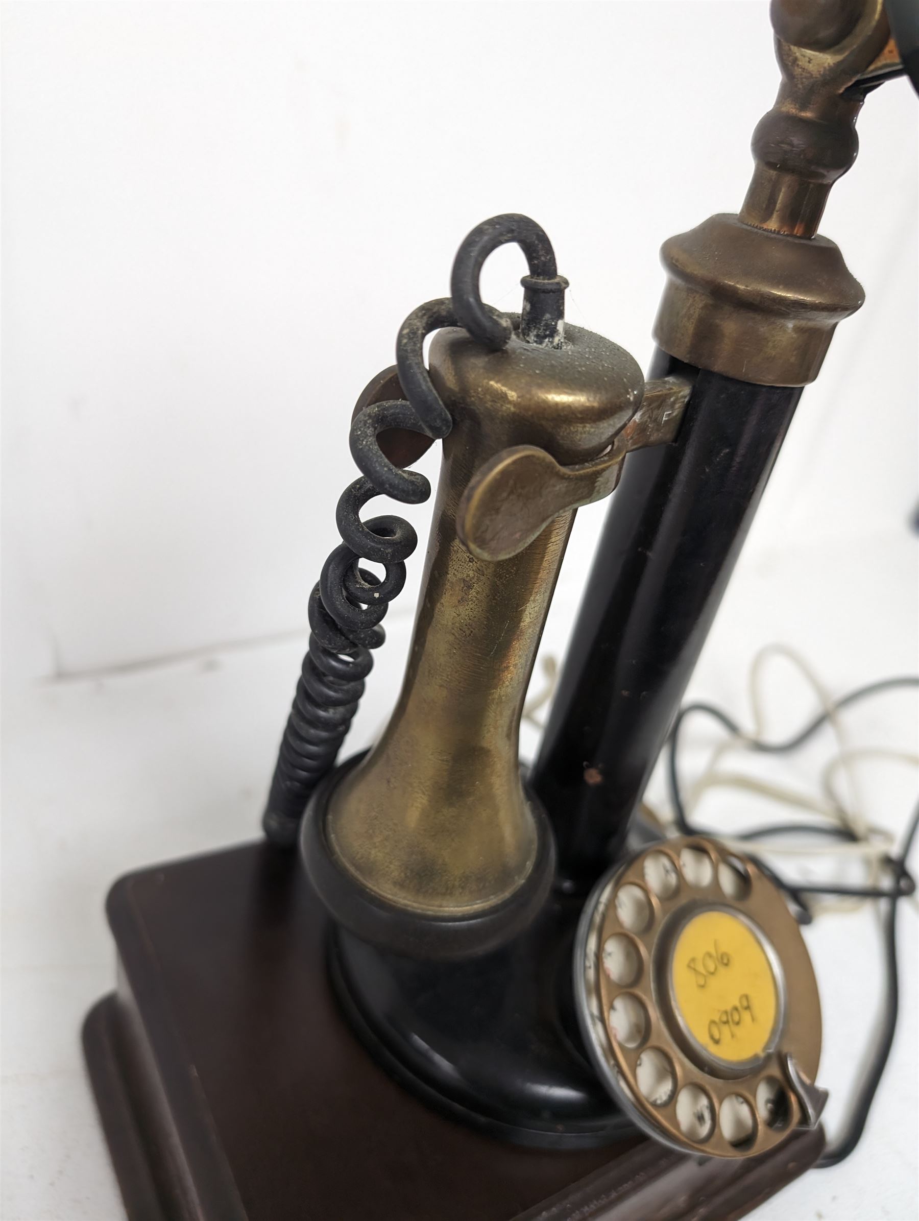 Vintage brass candlestick telephone and bell box