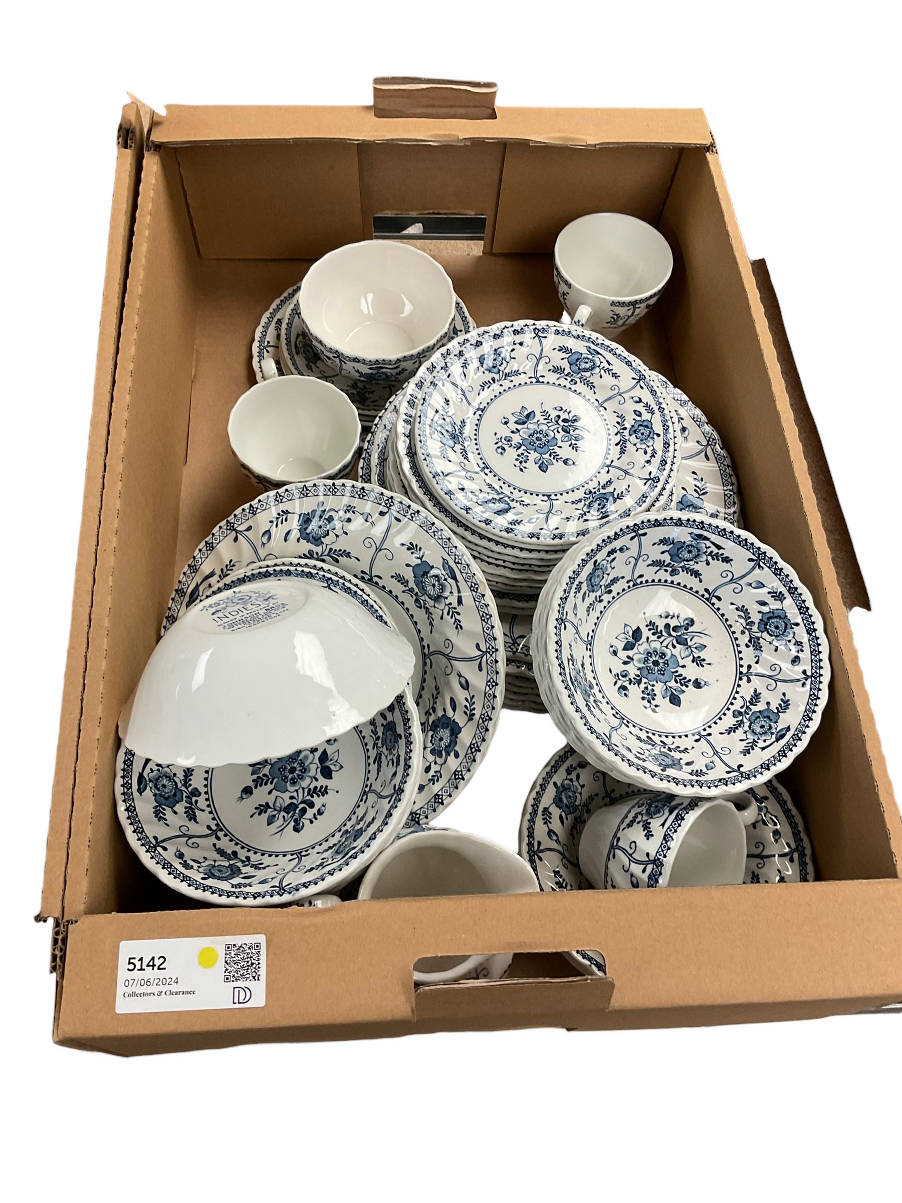 Collection of dinner wares Johnson Bros Indies pattern, together with glassware and jug etc, two boxes 