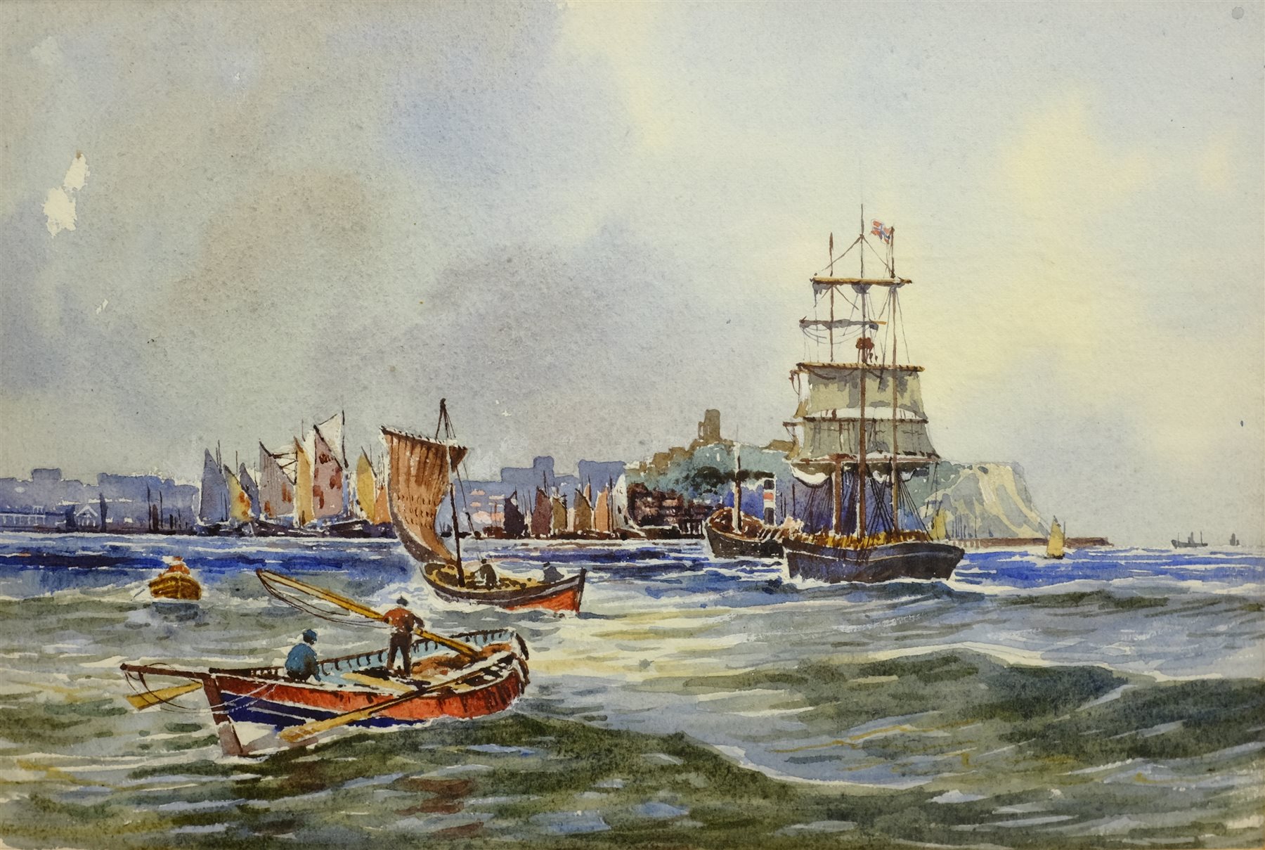  Edward H Simpson (British 1901-1989): Shipping off Scarborough Harbour, watercolour unsigned 20cm x 30cm  