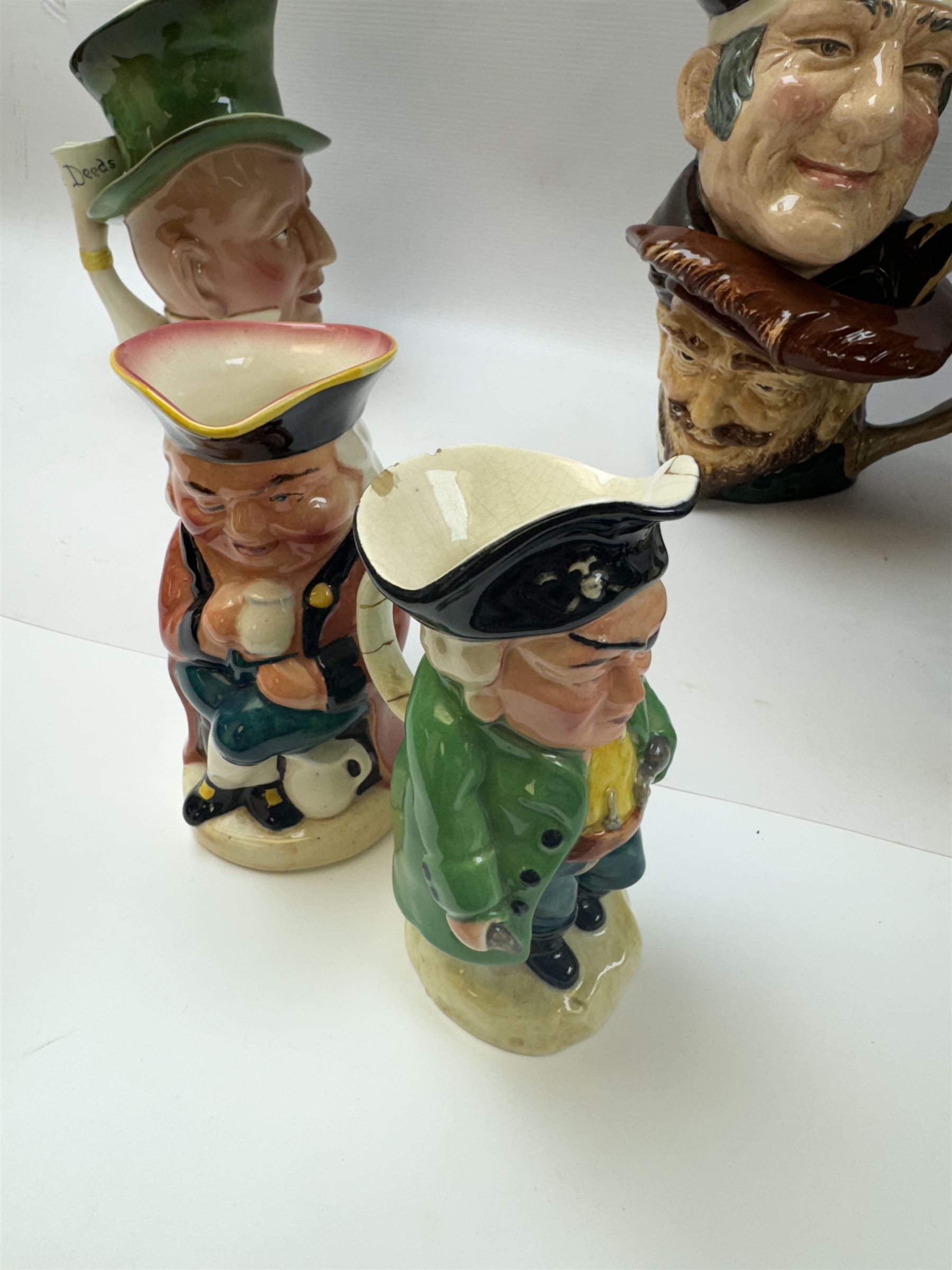 Collection of character jugs, including Royal Doulton Long John Silver, The Falconer, Granny etc