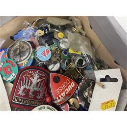 Four silver badges, military cap badges and a large collection of enamel badges, pin badges, plastic badges, brooches etc, including Disney examples