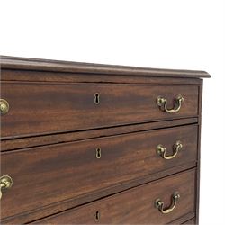 George III mahogany chest, moulded rectangular top over four long graduating cock-beaded drawers, fitted with brass swan neck handles, on bracket feet