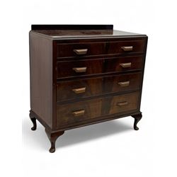 Early 20th century walnut chest, fitted with four long drawers, on cabriole feet 