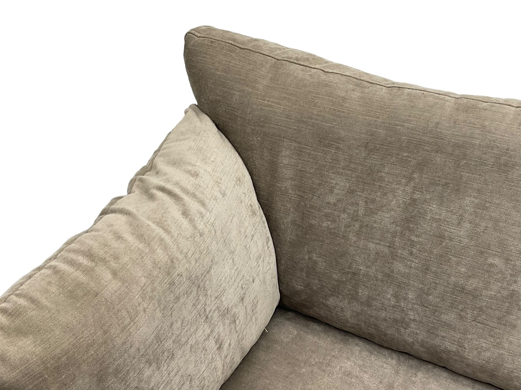 Next Home - corner sofa upholstered in grey fabric, on block feet 