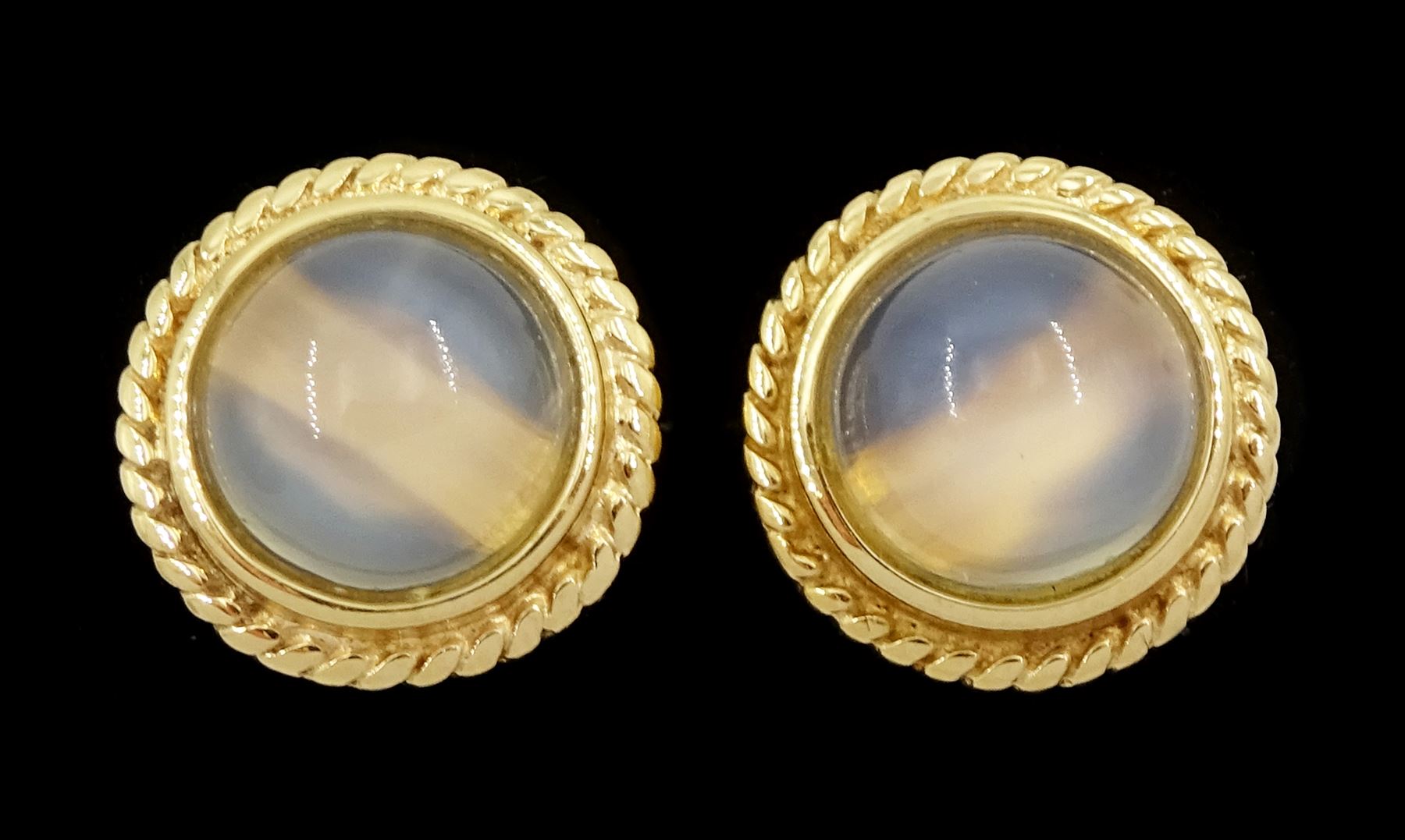 Pair of 14ct gold circular moonstone stud earrings