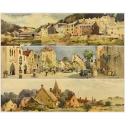 After Jack Merriott (British 1901-1968): 'Berkhamsted - Hertfordshire', 'Cromford - Derbyshire' and 'Fenny Compton - Warwickshire', set of three carriage prints 18cm x 58cm (3)