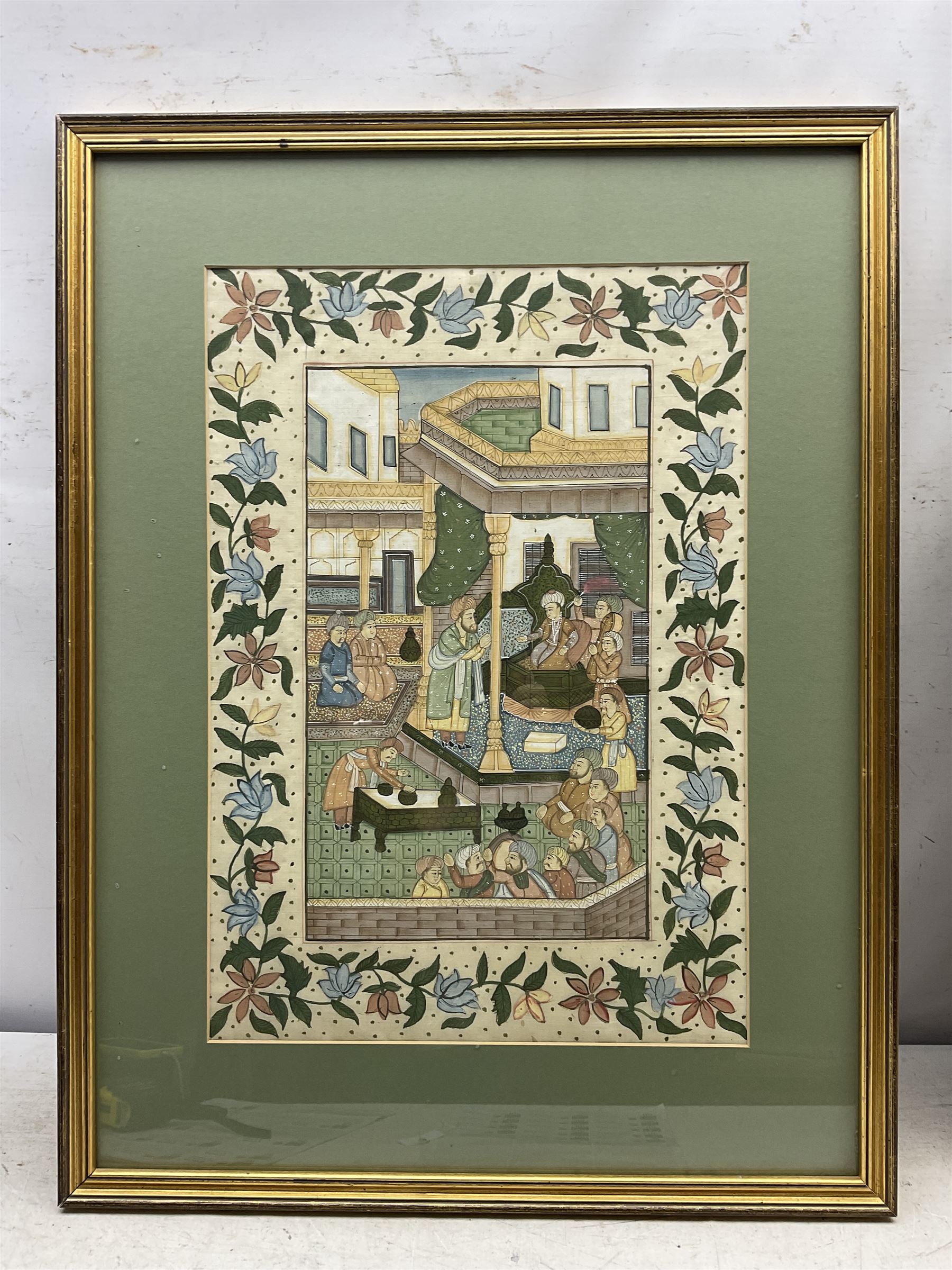 Mughal School (20th century): Scenes from Court, pair paintings on silk 50cm x 36cm (2)