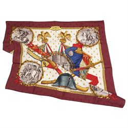 Hermes 'Napoleon' silk scarf, in the burgundy and cream colourway, designed by Phillipe Le...