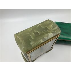 Elliot mantle clock, in agate case, with gilt dial, together with a rectangular malachite box, box W18cm