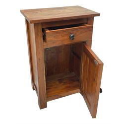 Pair of hardwood bedside cabinets, fitted with single drawer over panelled cupboard 