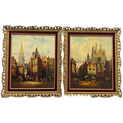 Henri Schäfer (French 1854-1916): Continental Town Squares, pair oils on canvas signed 50cm x 40cm (2)