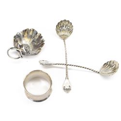 Group of silver, comprising pair of Victorian spoons, one with pierced straining bowl, bot...