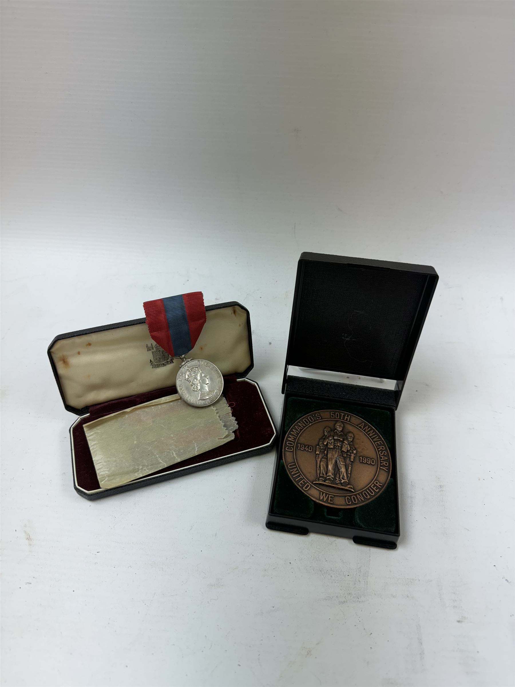 ERII military imperial service medal to William Francis James Furse, boxed with ribbons and a 1990 commando 50th anniversary medallion, boxed