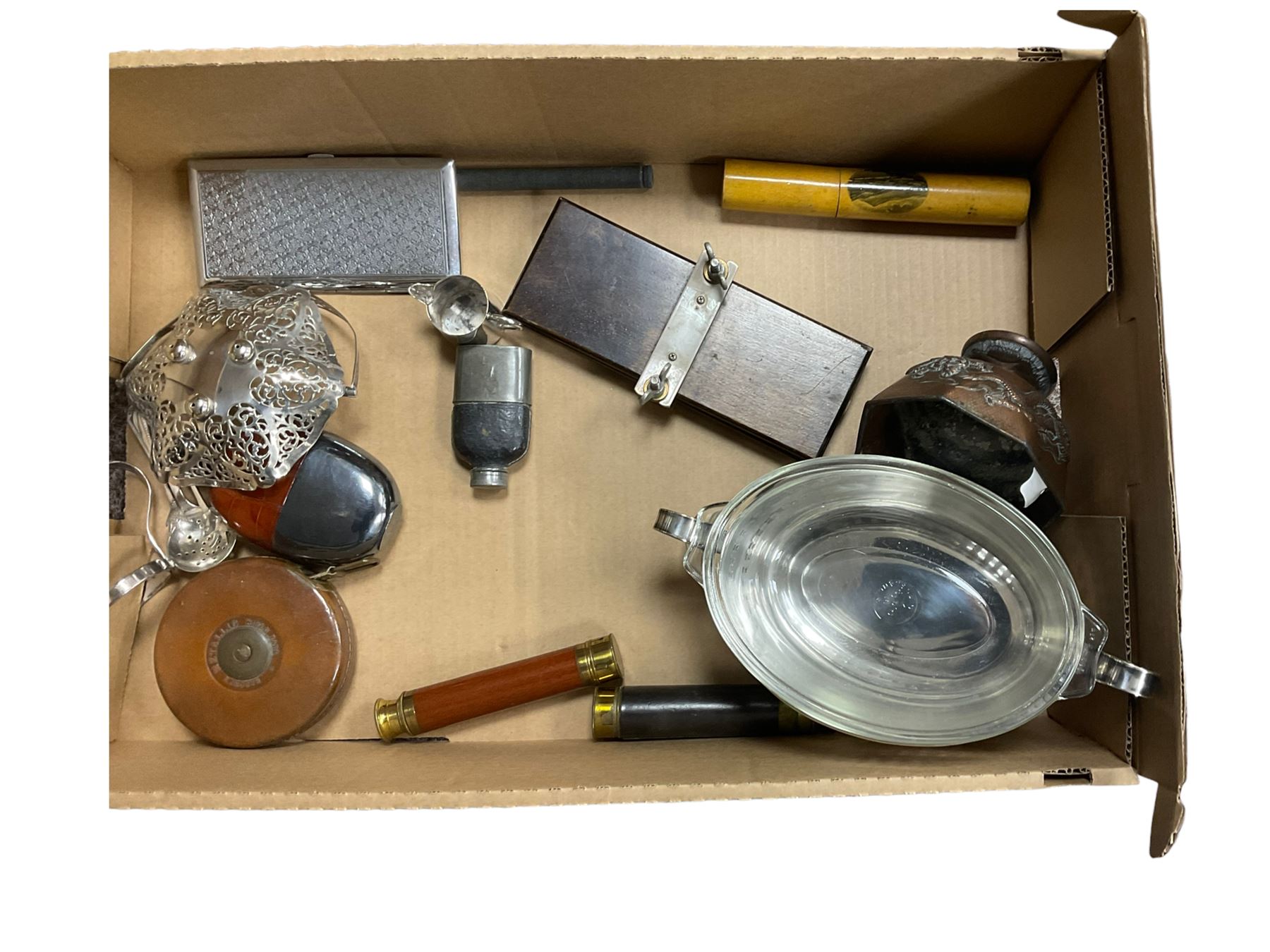 Collection of metalware and silver plate, including a tea set with tray, bedpan and other items