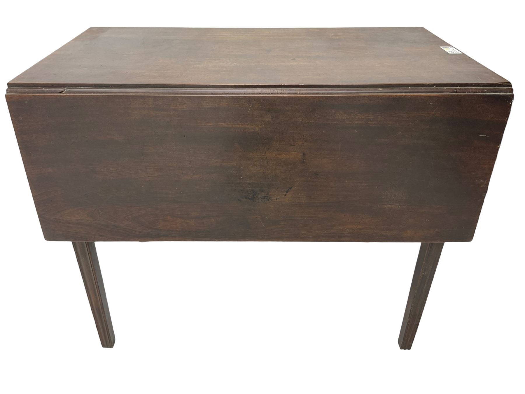 George III mahogany Pembroke table, drop-leaf rectangular top over single drawer, on square tapering moulded supports