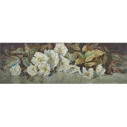 Minnie Rosa Bebb (British 1857-1945): Still Life of White Flowers, watercolour signed and dated 1903 18cm x 52cm 