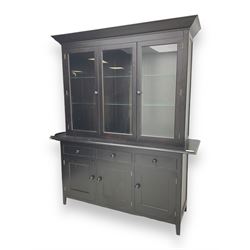 Marks and Spencer - black finish display unit, three glazed cupboards above three drawers and three further cupboards