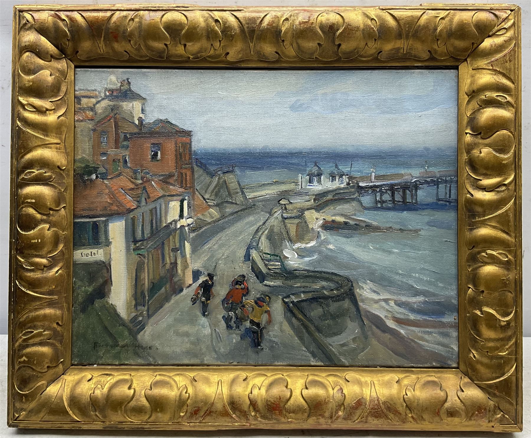 Florence Adelina Hess (Staithes Group 1891-1974): Cromer Promenade and Pier, oil on canvas signed 31cm x 41cm