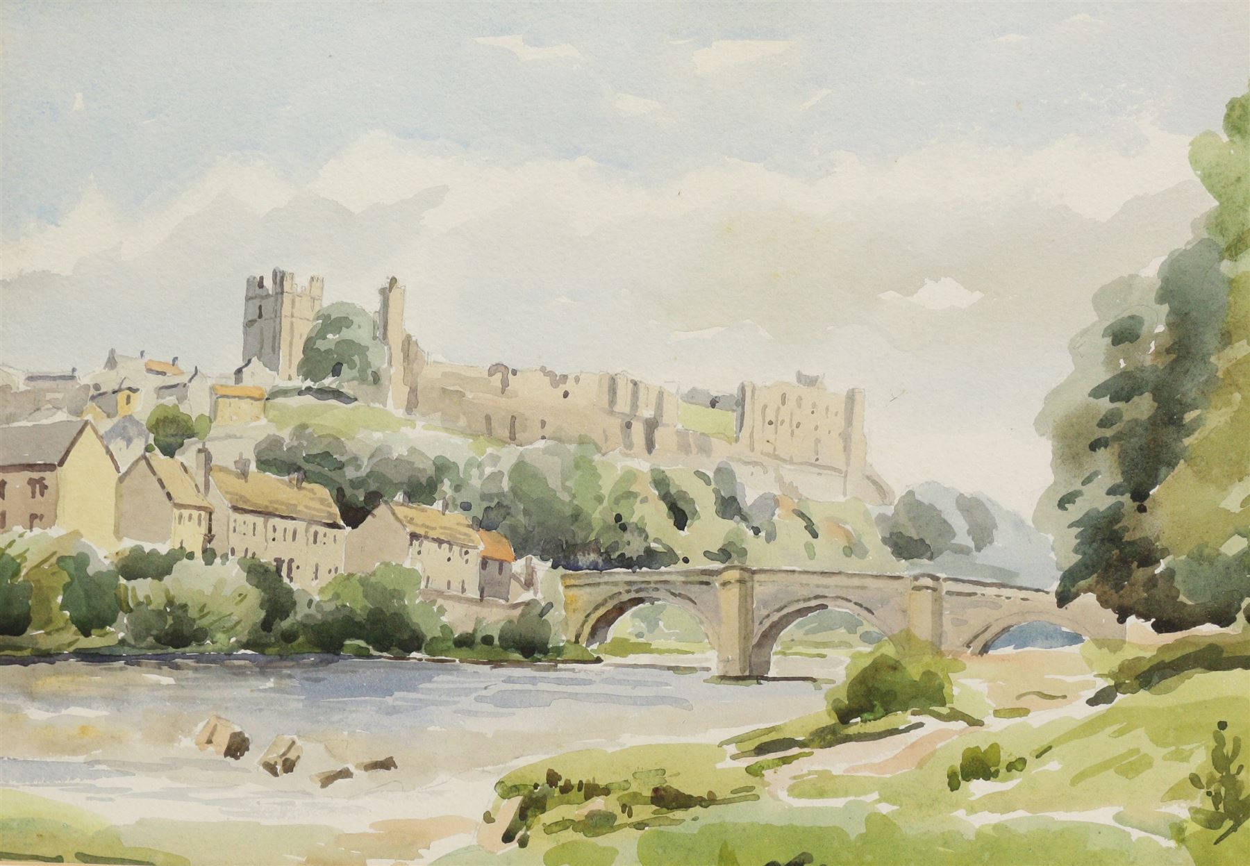 Walter Cecil Horsnell (British 1911-1997): Richmond Castle and Bridge, watercolour unsigned 25cm x 35cm 