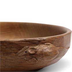 Mouseman - oak circular nut bowl, tooled outer edge carved with mouse signature, by the workshop of Robert Thompson, Kilburn