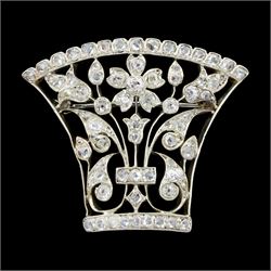 Early 20th century 15ct gold and silver old cut and rose cut diamond giardinetto brooch, t...