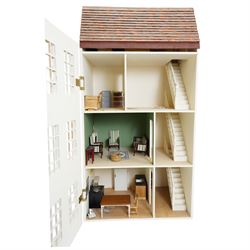 Modern scratch-built model of 73-75 Micklegate, York, a Georgian three storey town house, with partially furnished rooms, H95cm x D32cm