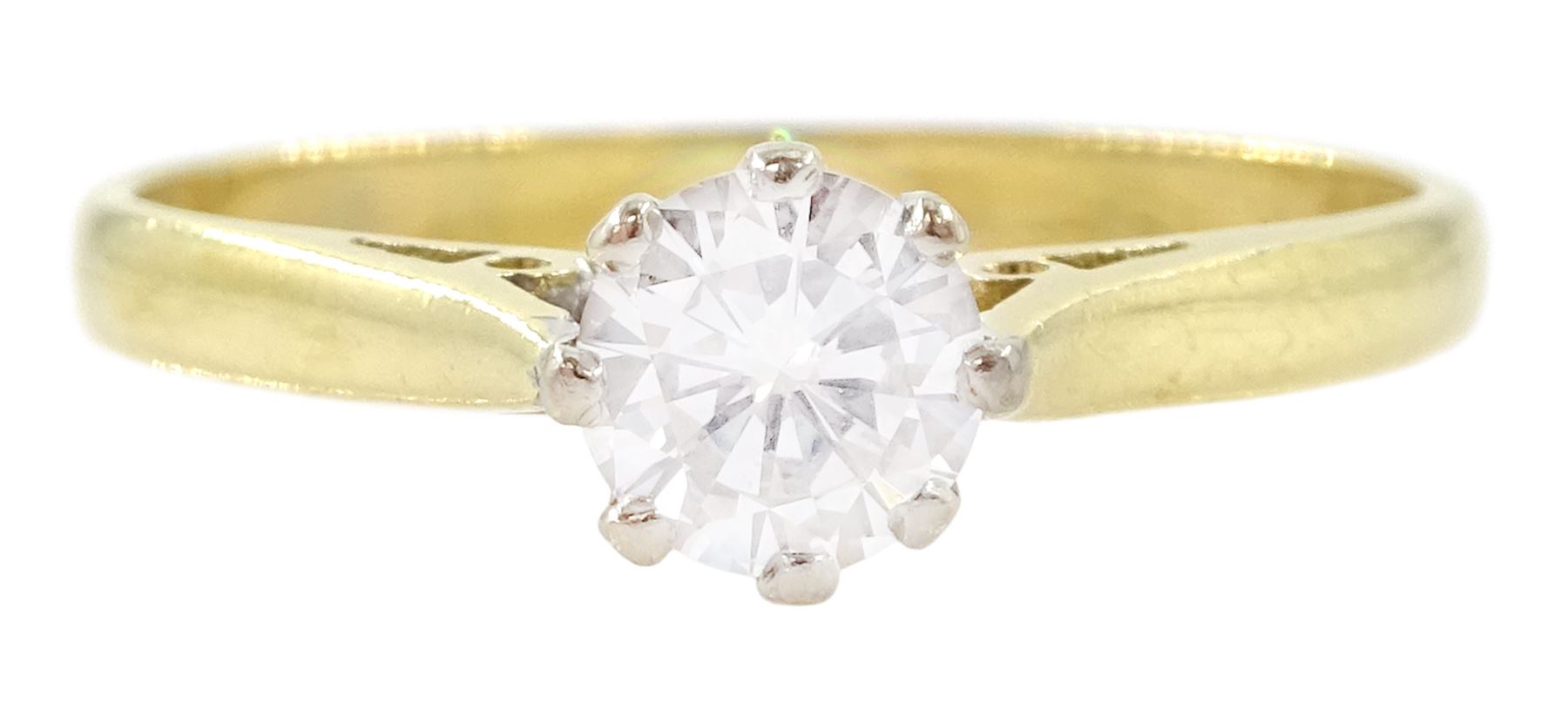 18ct gold single stone round brilliant cut diamond ring, London 1982, diamond approx 0.45 carat