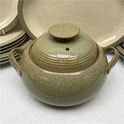 Denby tea and dinner wares, including bowls, jugs, tureens, side plates, dinner plates, serving dishes, cups and saucers, coffee pot, etc, all decorated with a green and brown mottled glaze, with printed marks beneath, in two boxes 