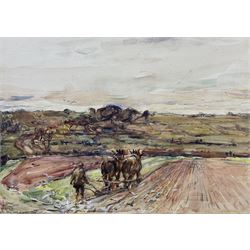 Rowland Henry Hill (Staithes Group 1873-1952): Ploughing Scene, watercolour signed and dated 1925, 26cm x 36cm