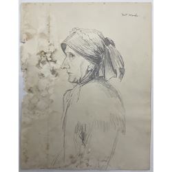 Attrib. Harold Knight (Staithes Group 1874-1961): 'Maggie Ward Verrill' 'Mrs Hannah Ward' et al., six pencil sketches unsigned some titled 26cm x 20cm (6) (unframed) 
Provenance: Hannah Ward was the vendor's great great grandmother and Margaret Verrill, Hannah's daughter. The Ward/Verrill families who lived in Gun Gutter and Church Street Staithes, had connections with Harold Knight. Hannah who owned three or four cobles and several properties in Staithes probably features in several of Knight's paintings.