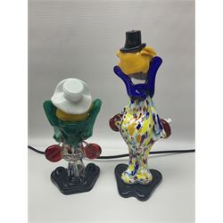 Two Murano glass clowns, together with Hornsea Fauna vases and similar and a table lamp  